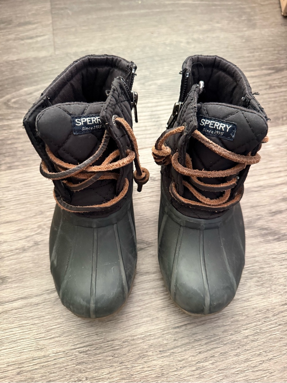 Sperry Kids Black Boots with Brown Laces